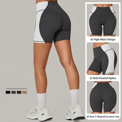 Γυναικείο Ψηλόμεσο Yoga Shorts με Χρωματικές Αντιθέσεις Ανόρθωση Γλουτών Patchwork Αθλητικό Σορτς Ποδηλασίας Γυμναστήριο Fitness