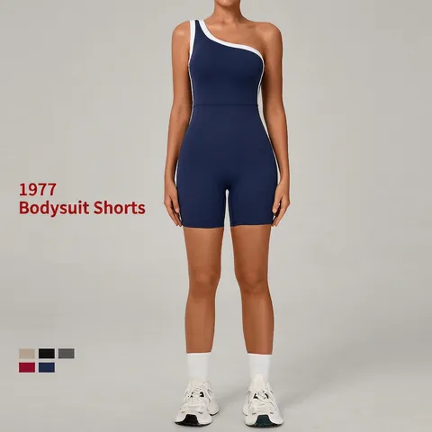 Tuta da Yoga Monospalla Donna con Bordo a Contrasto Body Fitness Schiena Scoperta Traspirante Unitard Sportivo Modellante
