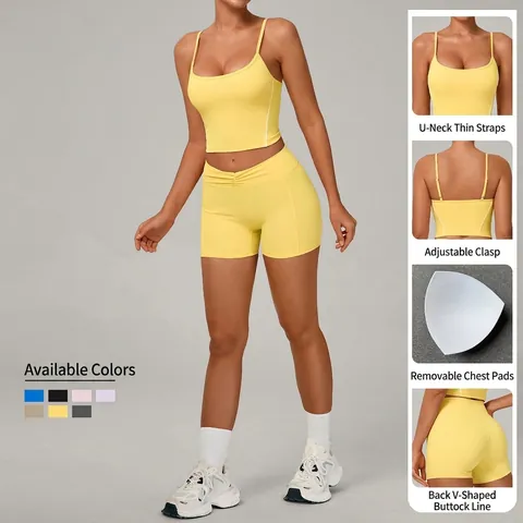Dames Naadloze Yoga Sportkleding Outfits Sport BH En High Waist Shorts Ribbed Workout Gym Kleding Voor Hardlopen Fitness