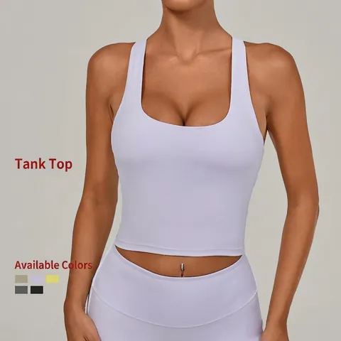 Women U-Neck Racerback Yoga Tank Top With Removable Pads High Elasticity Crop Top Sport Bra For Gym Running Fitness