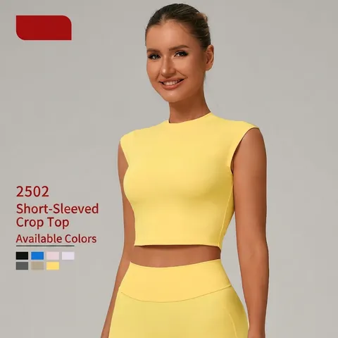 Women High Elastic Nylon Spandex Slim Fit Crop Top Yoga T-Shirt Solid Color Flutter Sleeve Workout Gym Running Sportswear