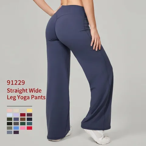 Women High Waist Wide Leg Yoga Pants Straight Leg Pilates Trousers Breathable High Elastic Butt Lift Fitness Sporty Gym Pants