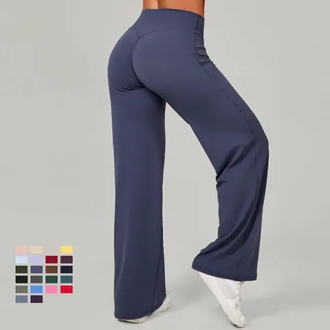 Women High Waist Wide Leg Yoga Pants Straight Leg Pilates Trousers Breathable High Elastic Butt Lift Fitness Sporty Gym Pants
