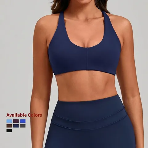 Damen Twist Rücken Nahtlos Yoga BH Nylon Elasthan Gepolstert Sport BH Workout Fitness Crop Top Cross Rücken Gym Tank Top