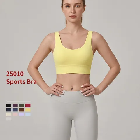 Sujetador Deportivo para Mujer Cuello en U Dobladillo Ancho Acolchado Yoga Top Alta Elasticidad Espalda al Aire Fitness Correr Ropa Interior Deportiva
