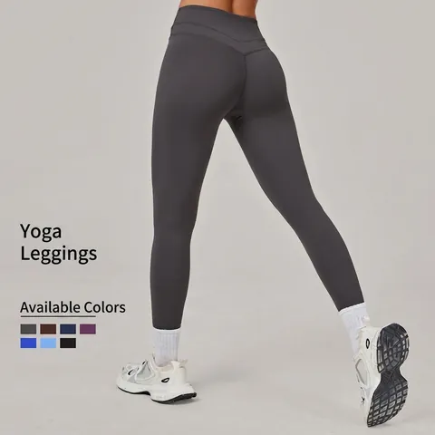 Pantaloni da Yoga a Vita Alta da Donna Effetto Nudo Push-Up Controllo della Pancia Leggings Tinta Unita Asciugatura Rapida Sport Fitness