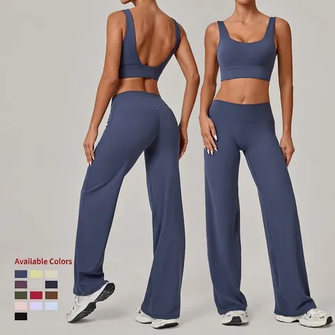 Damen Yoga-Set Hohe Taille Gesäßstraffung Ausgestellte Hose Und U-Rücken Sport-Bra Zweiteiler Hohe Elastizität Fitness Outfit