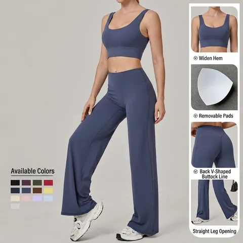 Damen Yoga-Set Hohe Taille Gesäßstraffung Ausgestellte Hose Und U-Rücken Sport-Bra Zweiteiler Hohe Elastizität Fitness Outfit