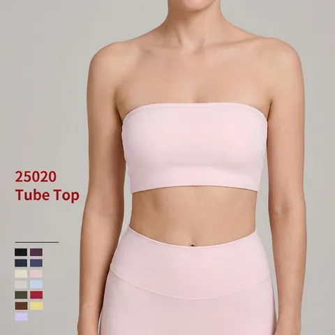 Women Seamless Tube Top Sports Bra Strapless Yoga Crop Top Nude Feeling Fitness Base Layer Top Breathable Gym Bralette