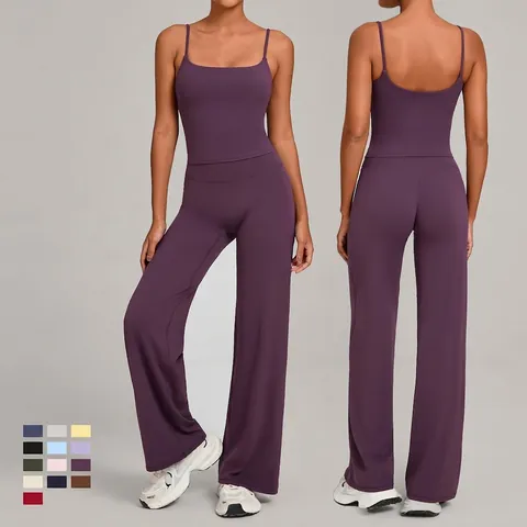 Set da Yoga Donna a Vita Alta Abbigliamento Sportivo Top a Canotta e Pantaloni a Zampa a Gamba Larga