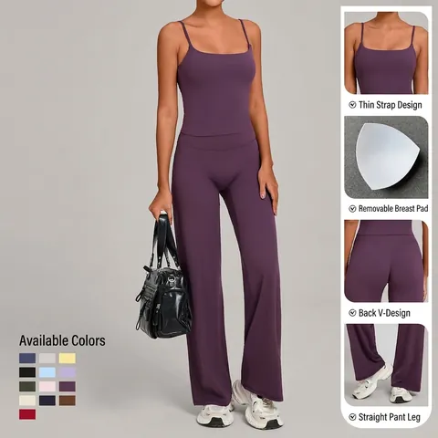 Set da Yoga Donna a Vita Alta Abbigliamento Sportivo Top a Canotta e Pantaloni a Zampa a Gamba Larga