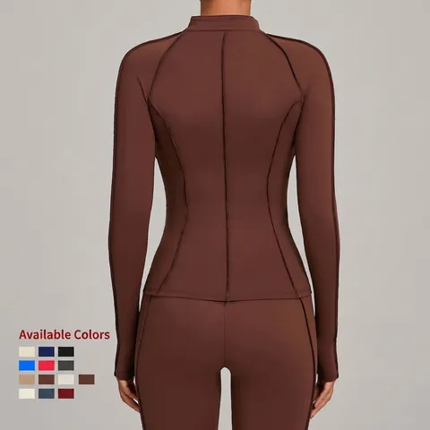 Women Slim Fit Full Zip Yoga Jacket Long Sleeve Workout Sport Coat With Thumbholes Nylon Spandex Running Top