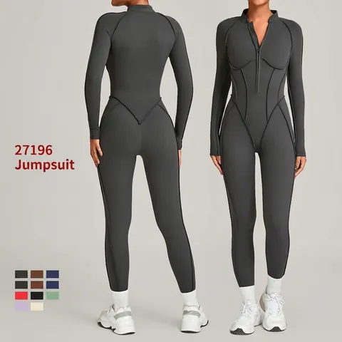 Tuta Sportiva Donna a Maniche Lunghe Fitness ad Alta Intensità Yoga Pagliaccetto Intero in Nylon Spandex Body Sportivo Slim Fit per Allenamento in Palestra Corsa