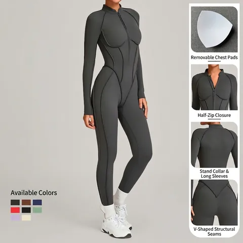 Tuta Sportiva Donna a Maniche Lunghe Fitness ad Alta Intensità Yoga Pagliaccetto Intero in Nylon Spandex Body Sportivo Slim Fit per Allenamento in Palestra Corsa