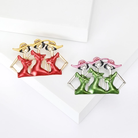 Retro Elegante Tres Elegantes Mujeres Figura Broche Aleación Esmalte Goteo Aceite Diamante Imitación Incrustado Bufanda Pin Solapa Para Mujeres