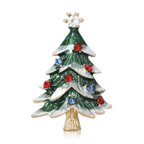 Broche de Árbol de Navidad de Esmalte de Aleación Vintage Con Pedrería Colorida Incrustada Pin de Solapa Chapado en Oro Accesorio de Joyería para Mujer Regalo