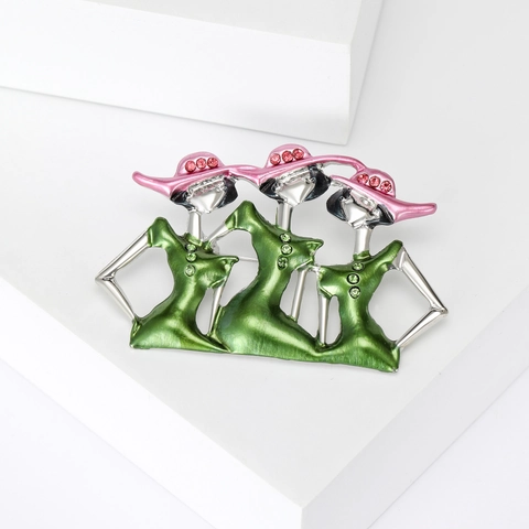 Retro Elegante Tres Elegantes Mujeres Figura Broche Aleación Esmalte Goteo Aceite Diamante Imitación Incrustado Bufanda Pin Solapa Para Mujeres