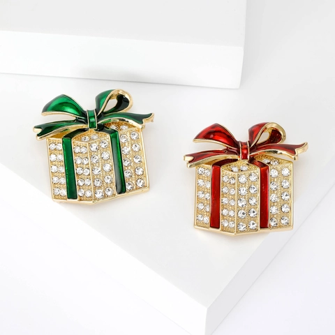 Weihnachten Geschenkbox Emaille Schleife Brosche Anstecknadel Legierung Strass Eingelegt Festlich Mantel Schmuck Geschenk