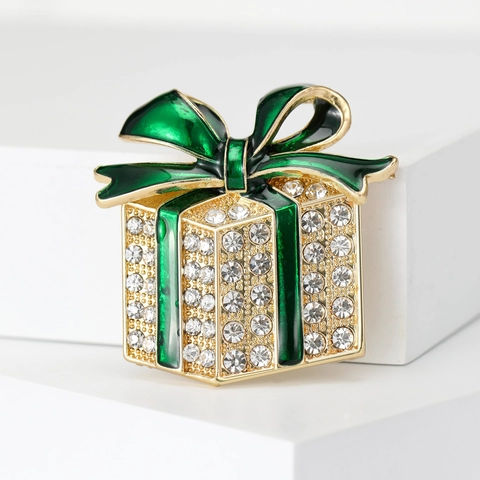Weihnachten Geschenkbox Emaille Schleife Brosche Anstecknadel Legierung Strass Eingelegt Festlich Mantel Schmuck Geschenk