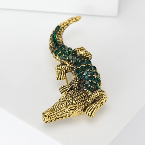 Vintage Legierung Krokodil Brosche Mit Strasssteinen Kreative Tier Nadel Hochwertige Kostüm Accessoires Unisex Mode Schmuck