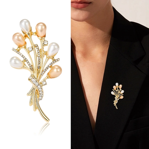 Elegante Spilla Bouquet Con Lega Perla Artificiale E Strass Per Donna Abito Matrimonio Festa Decorazione Gioielli Accessorio