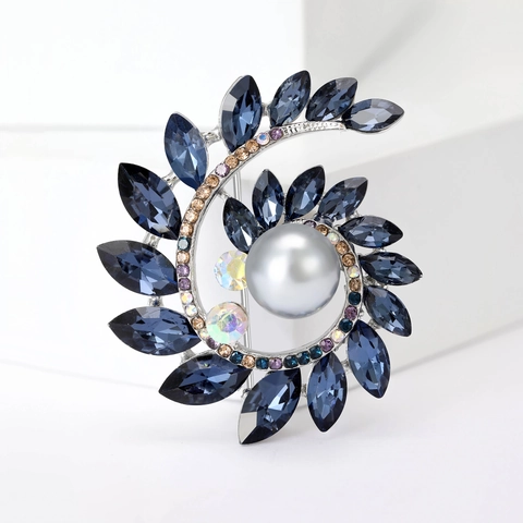 Broche en Espiral de Rama de Olivo con Strass de Moda Coreana para Mujer Elegante Aleación Perla Artificial Corsage Pin Joyería para Fiesta de Boda