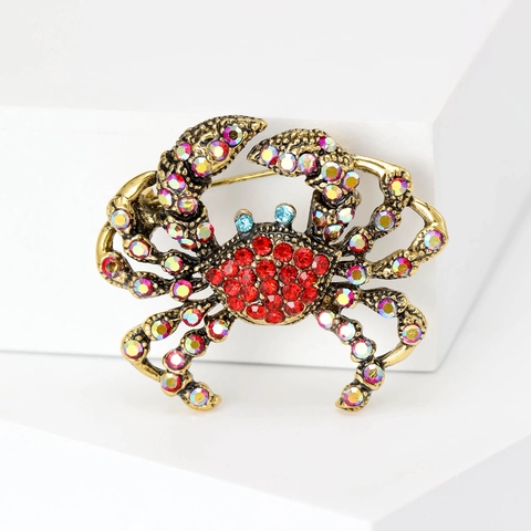 Luxus Legierung Strass Krabbe Brosche Für Damen Mode Funkelnd Tier Reversnadel Abzeichen Schmuck Kleidung Accessoires Geschenk