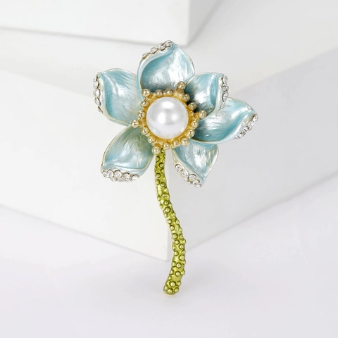 Eleganter Legierung Lotus Blume Brosche Für Damen Mit Künstlicher Perle Und Strass Eingelegt Mode Botanische Florale Anzug Zubehör