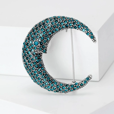 Vintage Mond Gesicht Strass Brosche Persönlichkeit Einfache Sichelmond Legierung Eingelegt Nadel Für Damen Mode Schmuck Zubehör