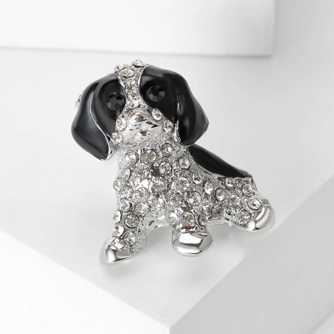 Mode Strass Hund Brosche Silber Legierung Emaille Tier Welpen Pin Schmuck Für Damen Anzug Kleid Kleidung Zubehör