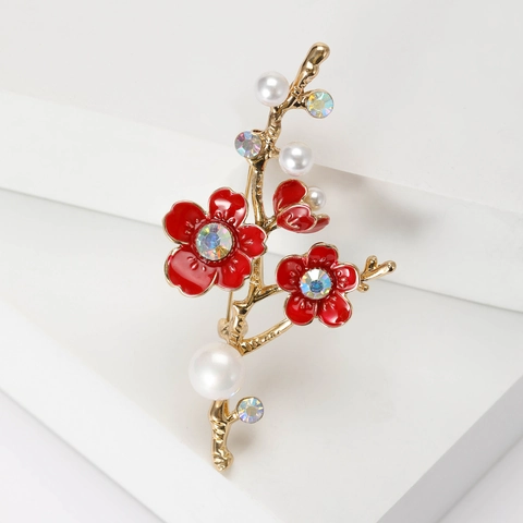 Eleganter Pflaumenblüten-Zweig Brosche Legierung Künstliche Perle Strass Anstecknadel Schmuck Geschenk Für Damen Party Kleidung Zubehör