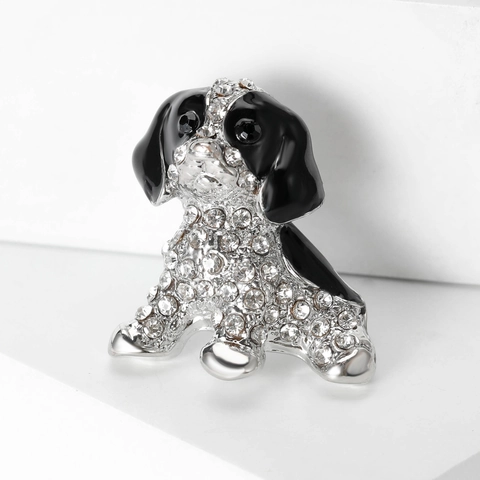 Broche Chien en Émail Mignon Alliage Strass Animal Épingle Pour Femmes Costume Robe Accessoires de Mode Noir Blanc Chiot Bijoux Cadeau