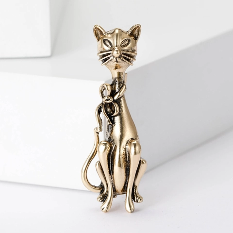 Vintage Legierung Katze Brosche Mit Schleife Detail Antik Gold Silber Metall Tier Anstecknadel Schmuck Für Damen Kleid Mantel Accessoires