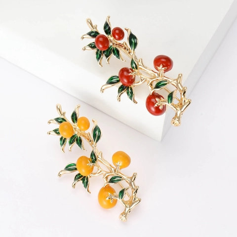 Spilla a Forma di Frutto di Cachi in Stile Cinese Smaltata in Lega con Foglia per Donna Vintage Elegante Gioielli di Moda Regalo