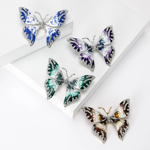Elegante Broche de Mariposa de Esmalte de Aleación para Mujer Brillante Diamante de Imitación Animal Pin de Solapa Moda Accesorio de Ropa Joyería Regalo