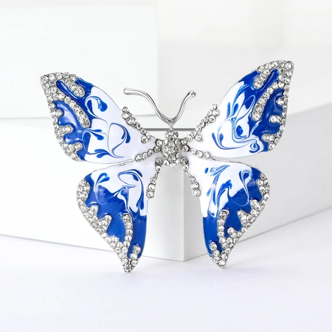 Vintage Legering Emaille Vlinder Broche Met Strass Elegante Insect Pin Voor Vrouwen Jurk Pak Revers Accessoire Sieraden Cadeau