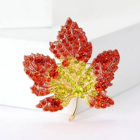 Elegante Spilla A Foglia D'Acero In Lega Con Strass Intarsiati Per Abito Da Donna Cappotto Accessori Gioielli Di Moda