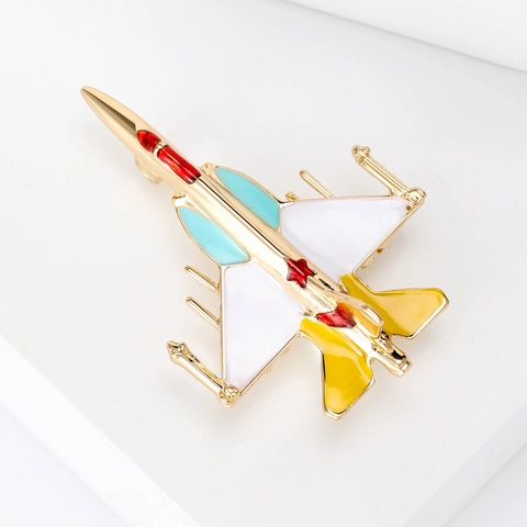 Matte Gold Enamel Fighter Jet Airplane Brooch Simple Fashion Military Style Corsage Pin For Women Clothing Decoration