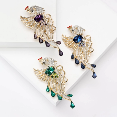 Elegante Broche de Fénix de Estilo Chino para Mujer Diseño Hueco con Estrás Incrustado Alfiler de Metal Color Dorado Accesorios de Vestido Regalo