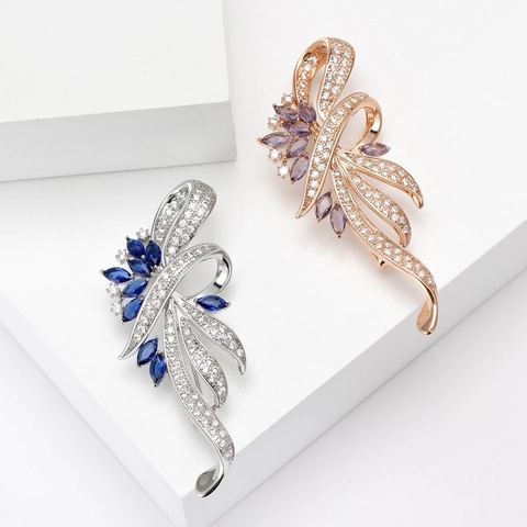 Elegant Alloy Rhinestone Ribbon Flower Brooch For Women High-end Sparkly Pin For Suit Dress Banquet Jewelry Accessory
