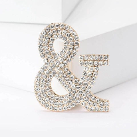 Fashion Alloy Rhinestone Alphabet & Symbol Brooch Pin For Women Gold Silver Plated Formal Suit Jacket Accessories Jewelry