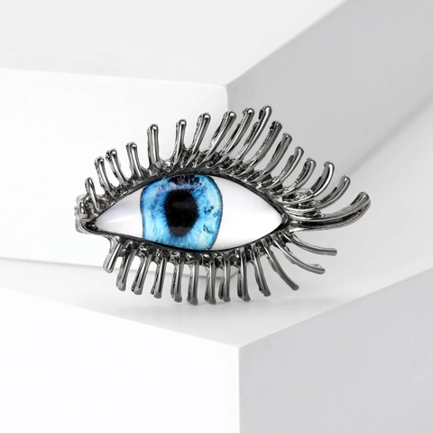Minimalist Alloy Evil Eye Brooch Pin For Women Fashion Artistic Blue Eye Eyelashes Decoration Clothing Jewelry Accessory