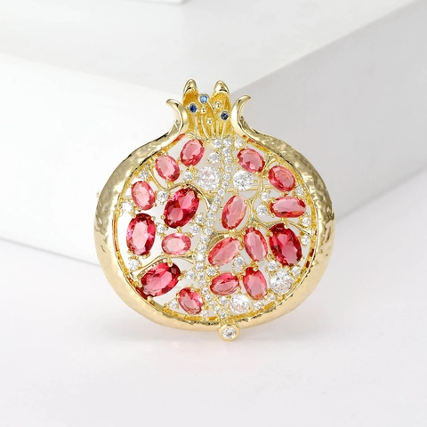 Broche de Granada de Aleación Elegante para Mujer Chapado en Oro con Diamantes de Imitación Rojos Alfiler de Ramillete Joyería de Banquete