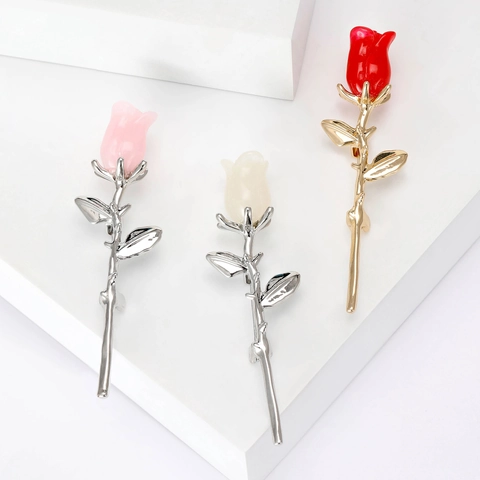 Elegante Spilla in Lega a Forma di Bocciolo di Rosa Smaltata per Donna Stile Dolce Coreano Corsage Floreale Botanico Accessori Abbigliamento