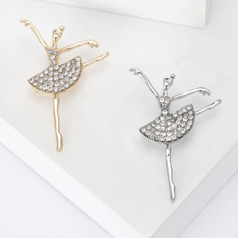 Élégante Broche Ballerine en Alliage pour Femmes Strass Étincelants Épingle de Fille Dansante Décoration de Vêtements Bijoux