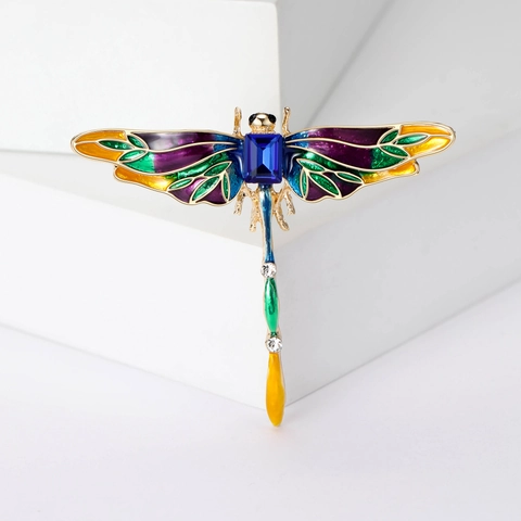 Spilla a Forma di Libellula in Lega Smaltata Con Strass in Cristallo Blu Spilla Vintage a Insetto per Gioielli da Donna