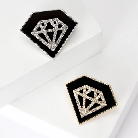 Broche en Alliage Forme de Diamant Vintage pour Femmes Or Argent Incrusté de Strass Badge en Émail Épingle à Vêtements Mode Bijoux