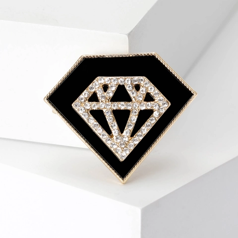 Broche en Alliage Forme de Diamant Vintage pour Femmes Or Argent Incrusté de Strass Badge en Émail Épingle à Vêtements Mode Bijoux