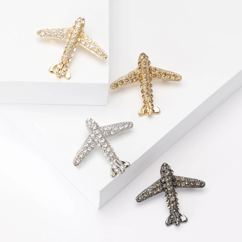 Elegante Legering Strass Vliegtuig Broche Speld Hoge Kwaliteit Vliegtuig Reversspeld Voor Vrouwen Pak Jurk Mode Sieraden Cadeau