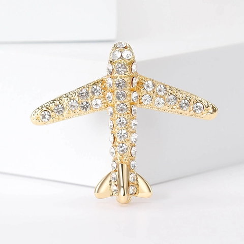 Fashion Alloy Rhinestone Airplane Brooch For Women Suit Dress Accessories Elegant Airplane Lapel Pin Jewelry Gift